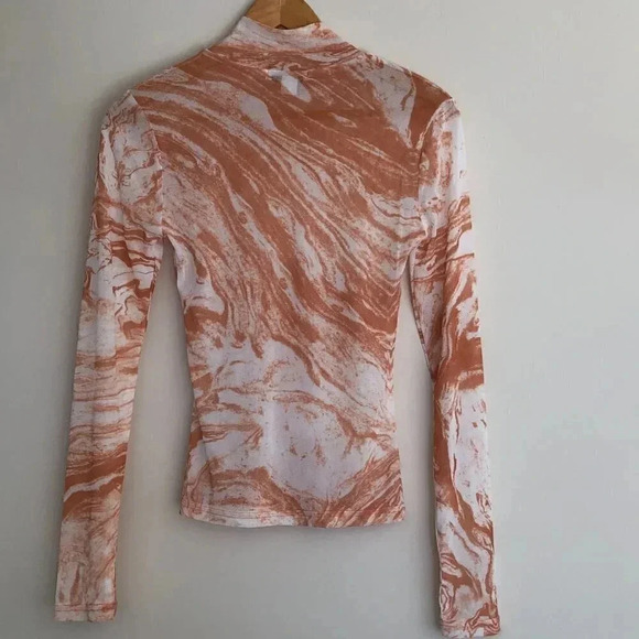 HYFVE Long Sleeve Sheer Turtleneck. Peach & White Marbleized Print Size S - Picture 7 of 10